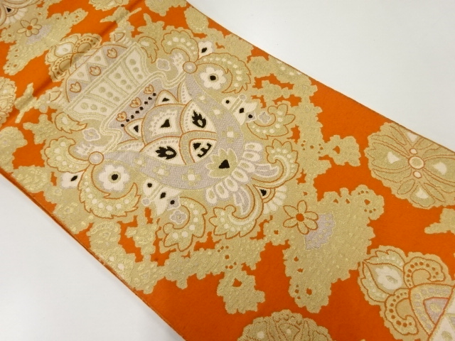 アンティーク　花更紗模様織出し袋帯（材料）